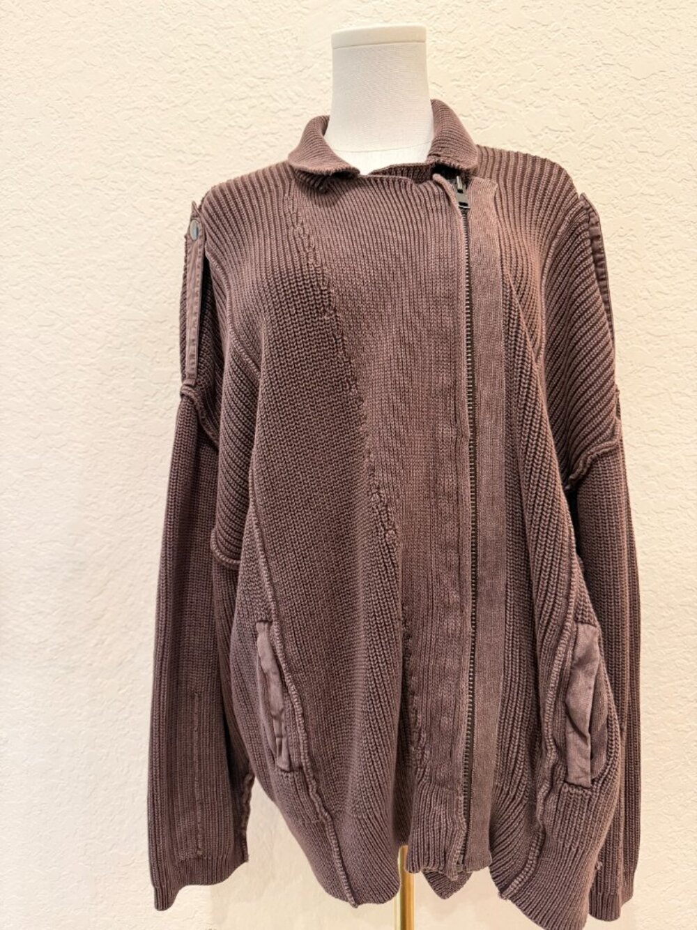 We The Free Must Have Moto Cardi Oversized Full Zip Medium Mauve Brown